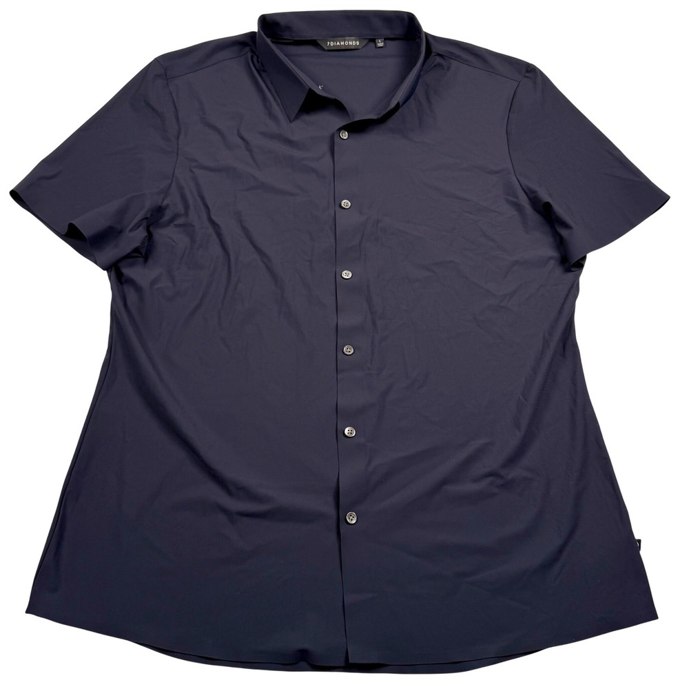 7 Diamonds Button Up Shirt Mens Large Navy Blue American Me Short Sleeve Golf